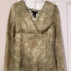 Jonathan Martin Beige and Green Patterned Blouse